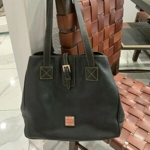 Dooney & Bourke Black Leather Tote with Gold Accents